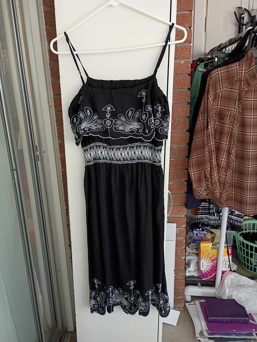 Raviya Black Strapless Midi Dress with White Embroidery